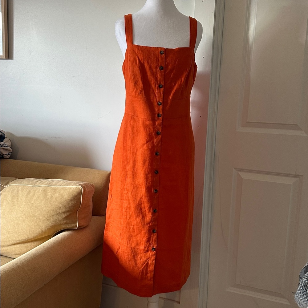 Boden Petite Vibrant Orange Linen Dress NWT! - Picture 2 of 11